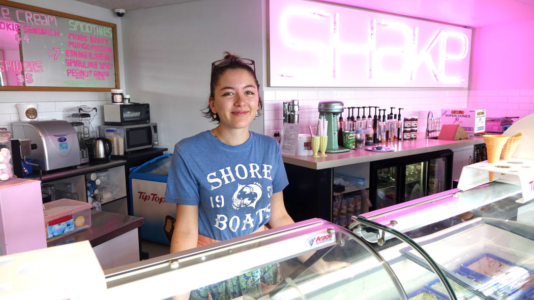 Eden Christie working at Shake on the Wellington waterfront.