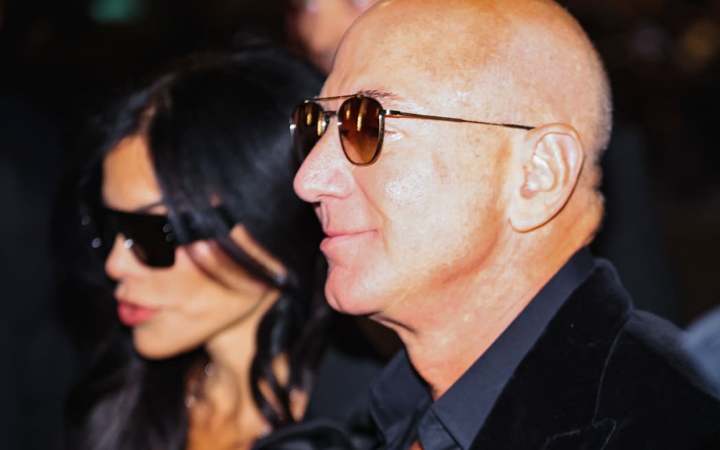Jeff Bezos and Lauren Sanchez at a Milan Fashion Week Menswear event in Milan, Italy, on 13 January, 2024.
