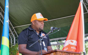 Chief Electoral Officer Jasper Highwood Anisi delivering his statement at the Election Walk Awareness event in Honiara. 22 February 2024