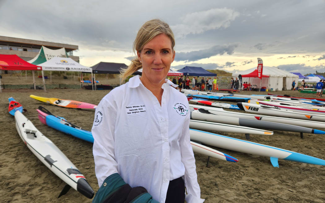 Former Black Fern Helen Mahon-Stroud, pictured at the surf life saving nationals in Christchurch on 9 March, 2023, has been involved with surf life saving since the early 1980s, both as a competitor and as a lifeguard.