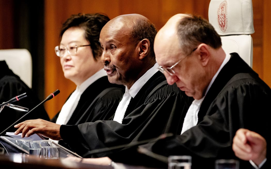 President of the International Court of Justice, Abdulqawi Ahmed Yusuf (C) speaks during the ruling of the International Court of Justice in The Hague, on January 23, 2020 in the lawsuit filed by The Gambia against Myanmar in which Myanmar is accused of genocide against Rohingya Muslims.