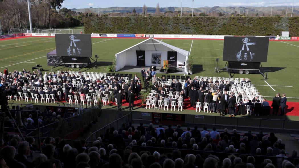 Sir Brian Lochore's public service is taking place at Memorial Park in Masterton.