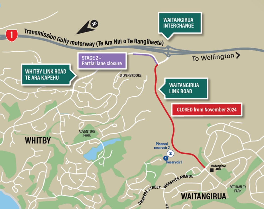 Map of Waitangirua Link Road closure