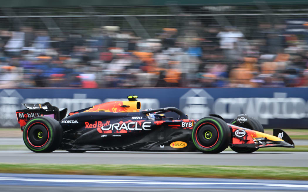 Sergio Pérez of Red Bull Racing in the Red Bull RB20 car during British GP, 2024.