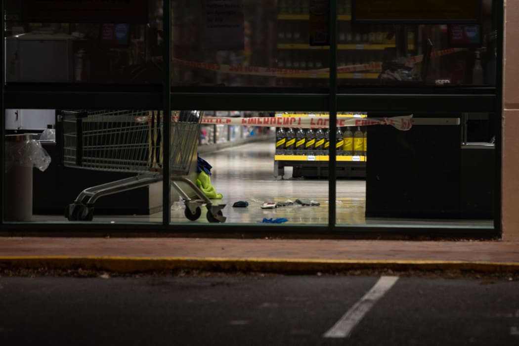 The Cumberland Street Countdown in Dunedin on Tuesday night after four people were stabbed there in an attack that afternoon.