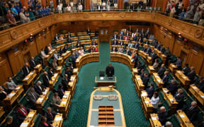 Parliament stands for a minute silence after the death of Fa'anānā Efeso Collins on 21 February, 2024.