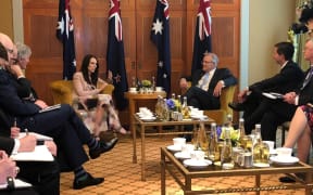 Jacinda Ardern and Australian PM Scott Morrison in Singapore.