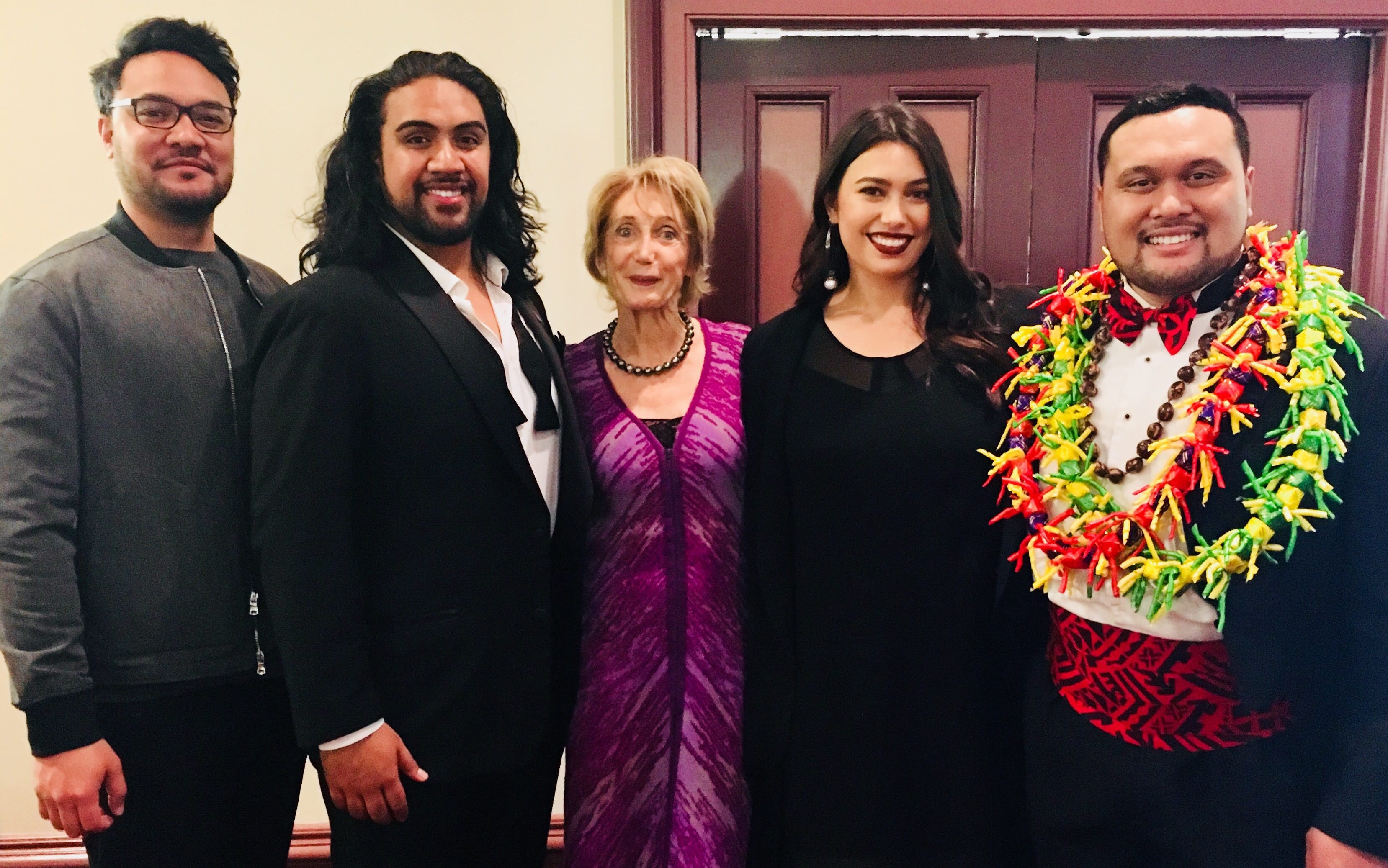 Lexus Song Quest winners 2012 - 2018 L-R Amitai Pati (2012) Benson Wilson (2016) Frances Wilson (Akld Opera Studio) Isabella Moore (2014), Joel Amosa (2018)