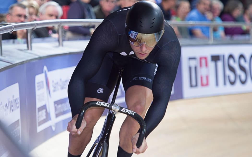 Eddie Dawkins on the velodrome in Poland.