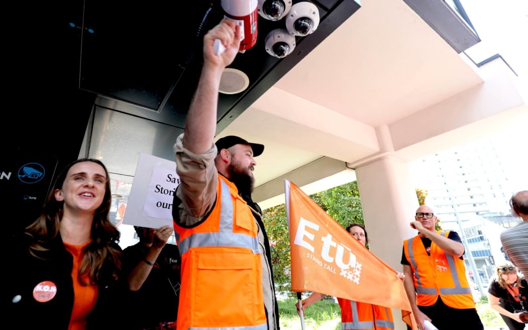 Protesters against cuts at TVNZ, 28 March 2024.