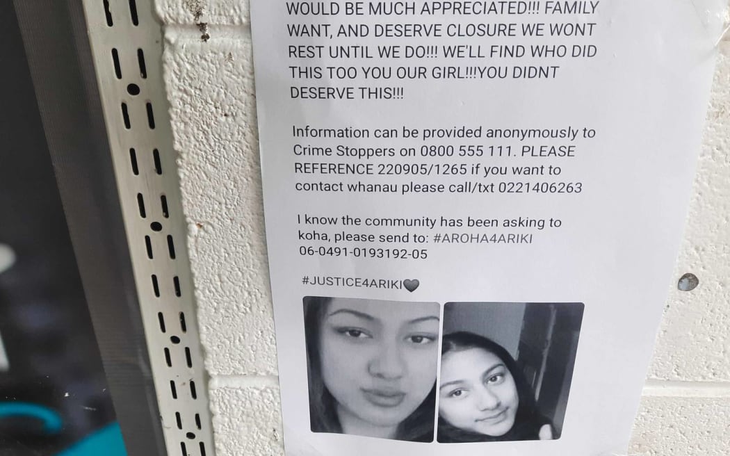 A poster pleading for information about the death of Ariki Rigby.