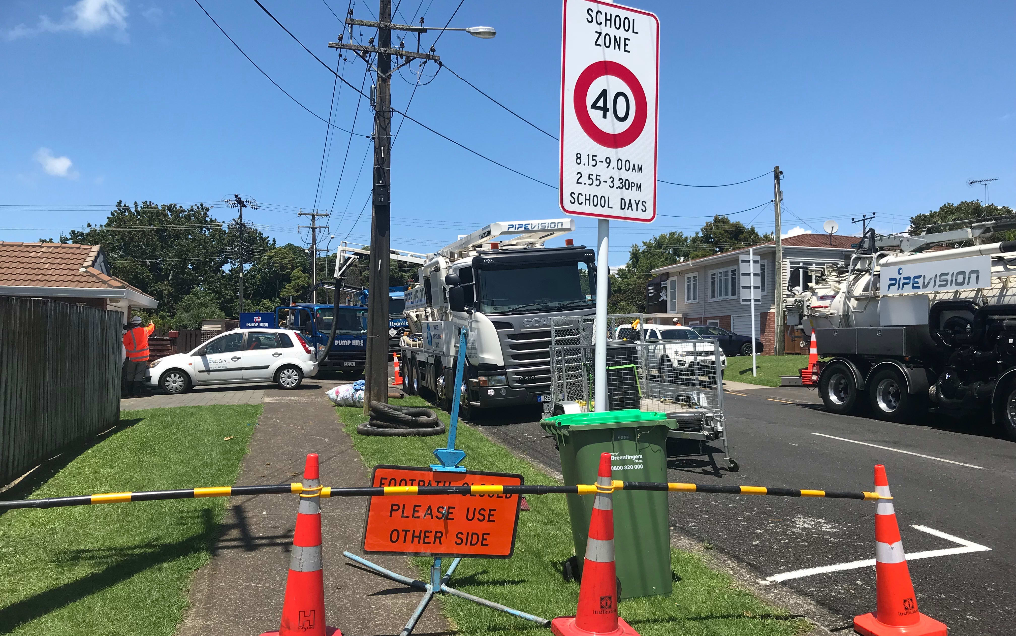 The site of the sewage leak in Alma Rd, North Shore.