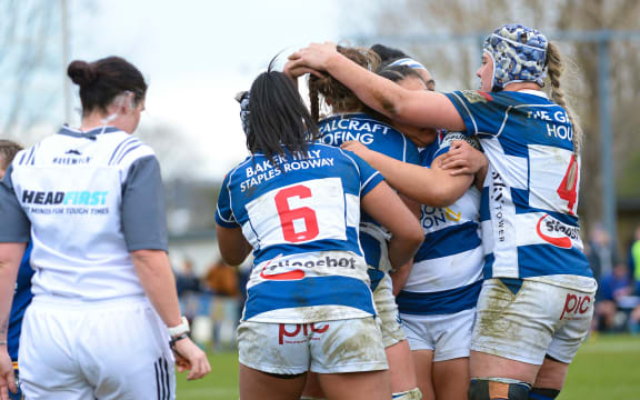 Auckland Storm celebrate in their Farah Palmer Cup match against Otago at Otago University Oval, Dunedin, New Zealand on Sunday 25th July 2021.