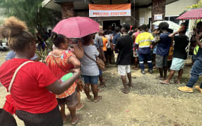 Solomon Islanders queuing up to cast their ballots in Honiara. 17 April 2024