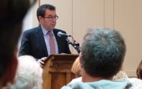 Wellington Central Labour MP Grant Robertson addresses the meeting.