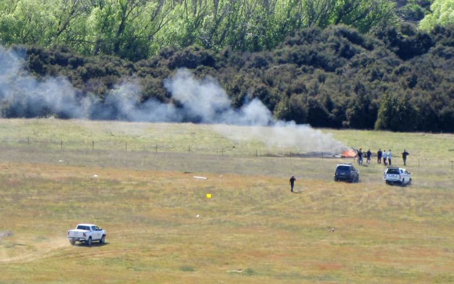 The scene of the fatal helicopter crash near Wanaka airport.
