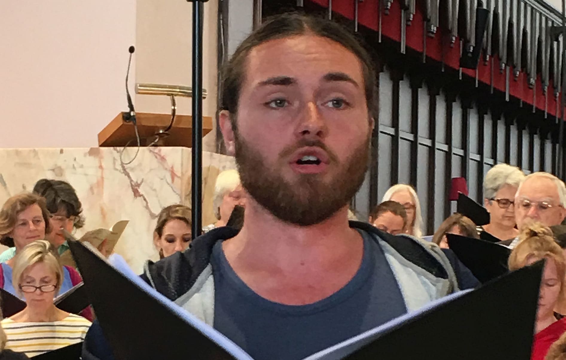 Joe Haddow in rehearsal with Orpheus Choir