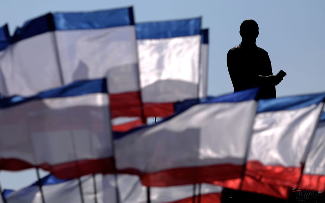 Crimean flags near a monument dedicated to Soviet Union founder Vladimir Lenin in the Crimean capital Simferopol.