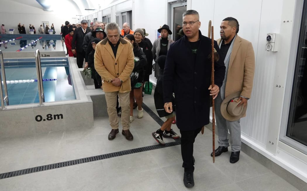 Benjamin Tawhara blesses Kaitāia's new indoor pools.
