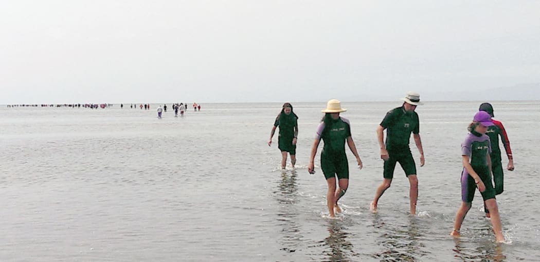 More than 100 volunteers turned out to help stranded whales at Farewell Spit.