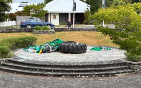 The handmade sustainable Christmas tree in central Featherston after it was destroyed.