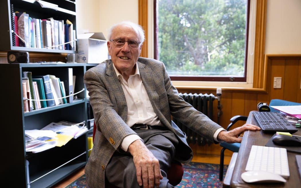 Sir Geoffrey Palmer in his office at the Victoria University of Wellington Law School.