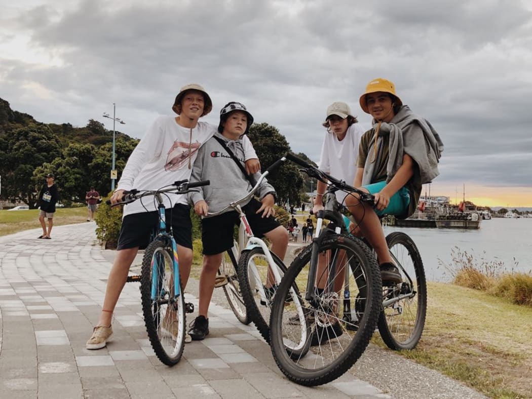 Whakatāne teens Logan, Fergus, Jayden and Josiah came from further around the coast to see what was happening at the cordon.