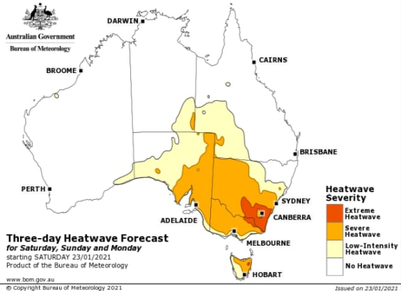 A heatwave forecast for Australia for this weekend.