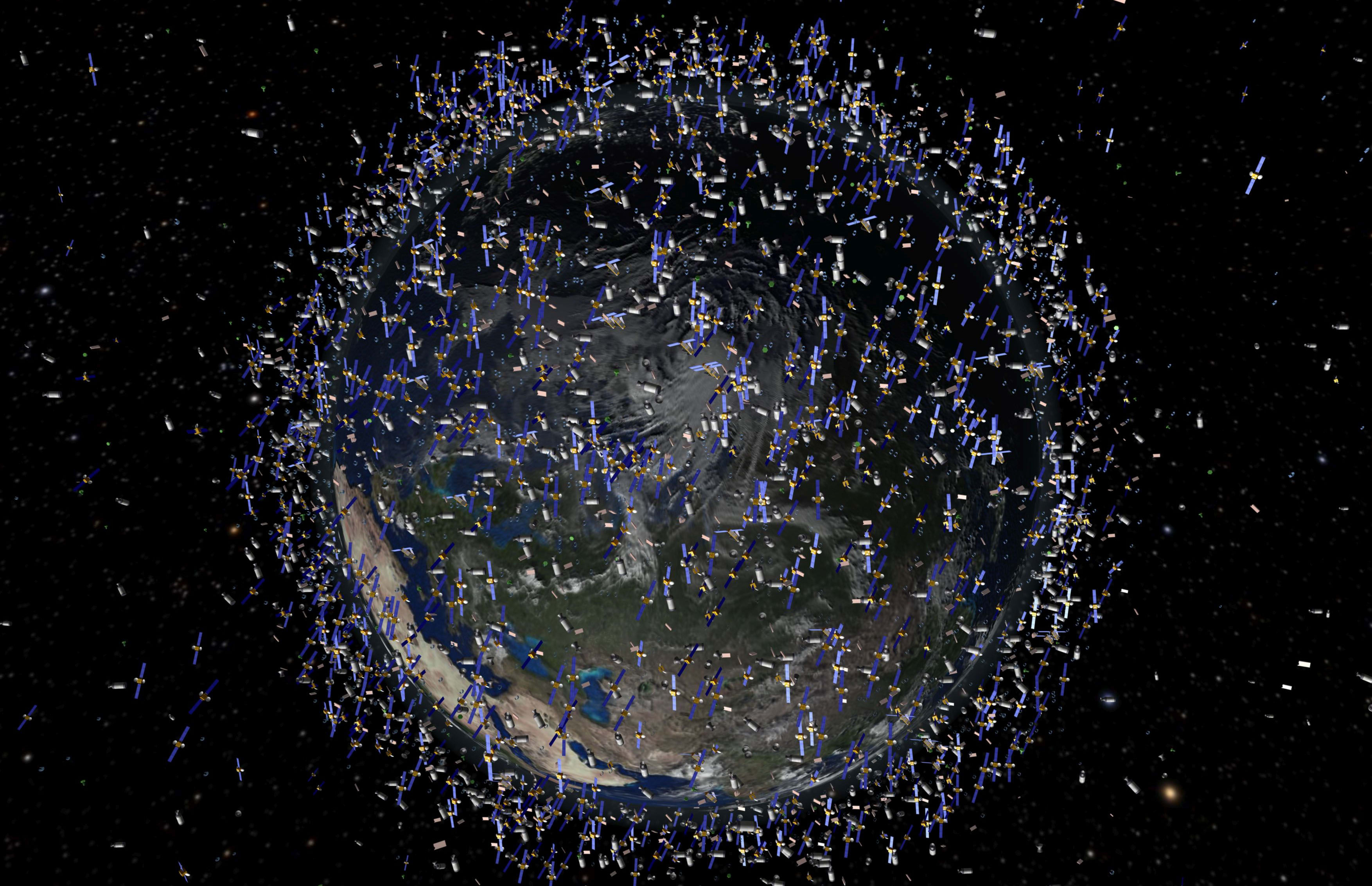 An artist's illustration of the huge numbers of satellites and space debris in orbit (via the European Space Agency)