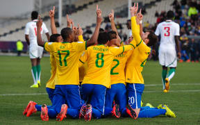 Brazil celebrate Fifa under-20 World Cup semi-final victory over Senegal 2015.