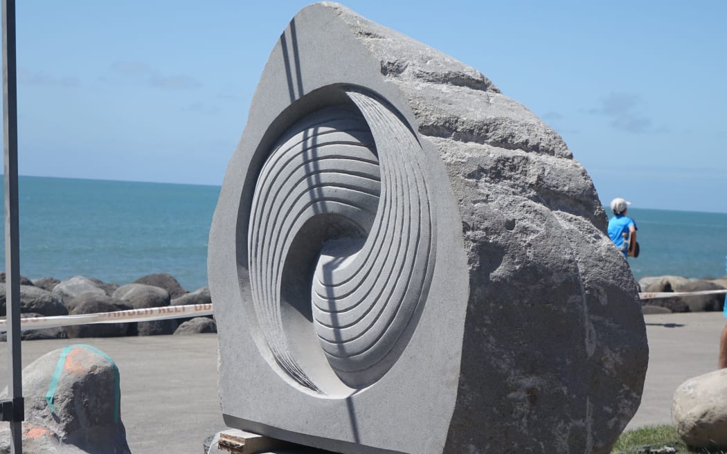 A sculpture at the Stone Sculpture Symposium in New Plymouth.