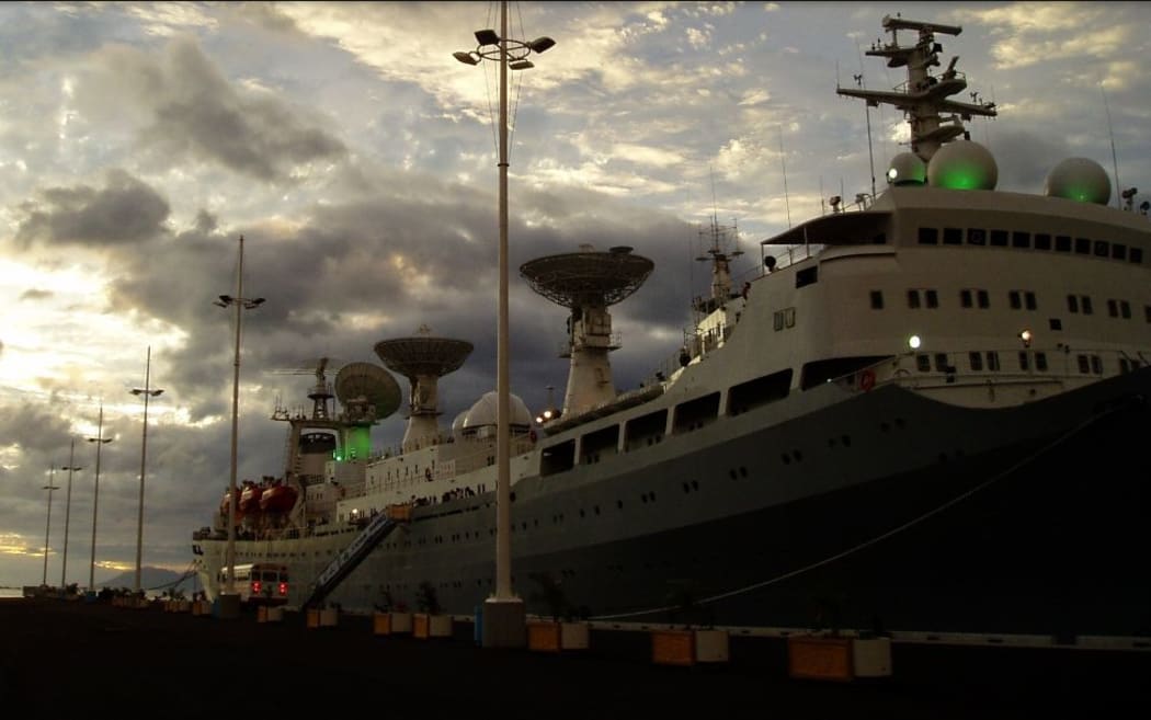 Chinese satellite tracking ship moored at Papeete wharf