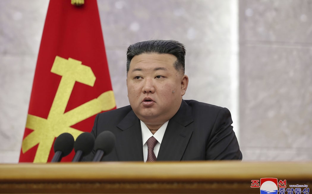 This photo provided Sunday, June 29, 2024, by the North Korean government, North Korean leaders Kim Jong Un attends a ruling party’s meeting in Pyongyang, North Korea Friday, June 28. Independent journalists were not given access to cover the event depicted in this image distributed by the North Korean government. The content of this image is as provided and cannot be independently verified. Korean language watermark on image as provided by source reads: 