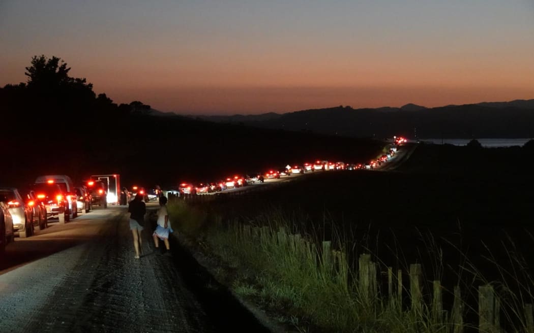 Traffic is backed up for kilometres on the back road between Waitangi and Haruru Falls.