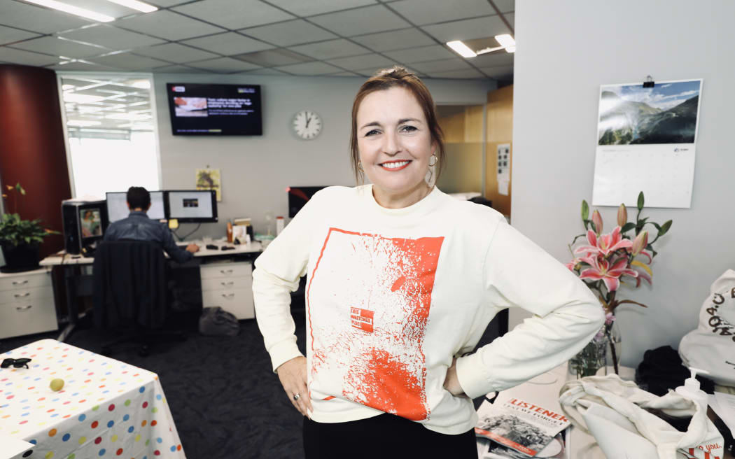 Charlotte Ryan wearing a NZ music T-shirt for NZ Music T-shirt Day 2024