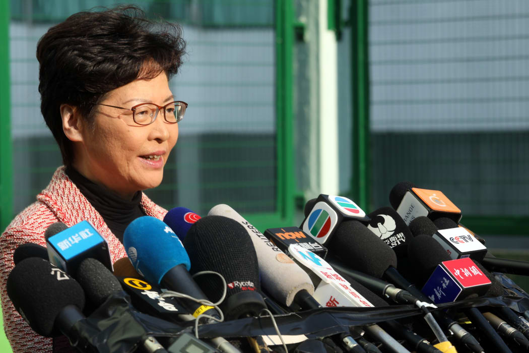 Carrie Lam casts her ballot in the local District Council elections in Hong Kong.