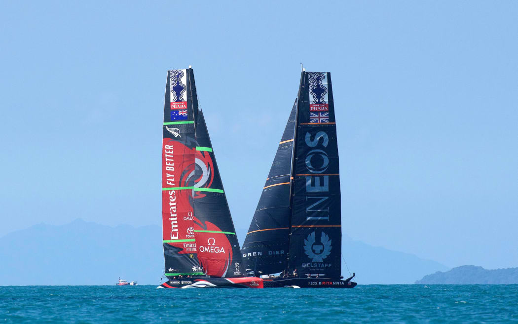 INEOS Team UK vs Emirates Team New Zealand in the first race which was later abandoned due to exceeding the time limit.
America's Cup PRADA Christmas Race  in Auckland, New Zealand on Sunday 20th December 2020.
Copyright photo: Chris Cameron / www.photosport.nz
