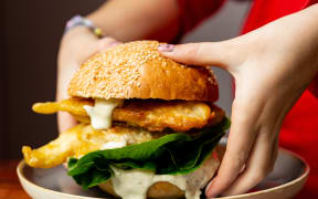 IPA Battered Fish Burgers w/ Crunchy Pickle & Lemon Tartare