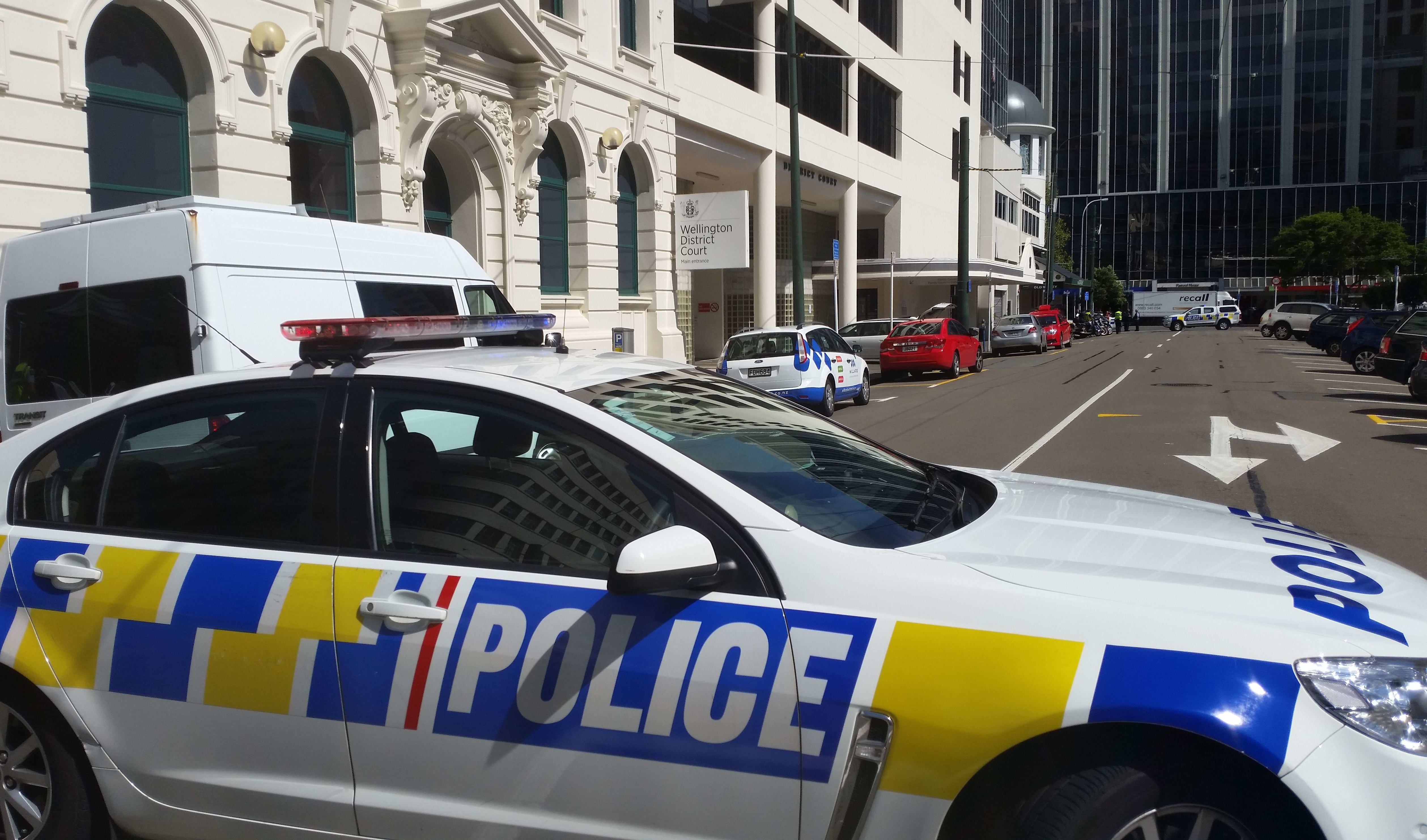 Police cars outside Wellington District Court on Tuesday 17 November