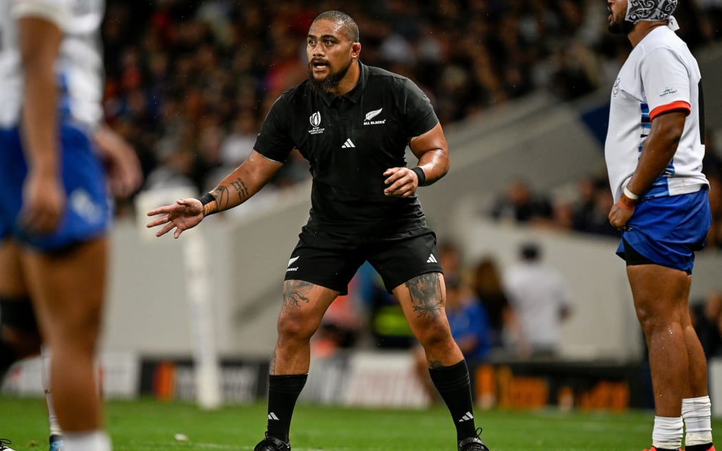 Ofa Tu’ungafasi in action during the Rugby World Cup match against Namibia.