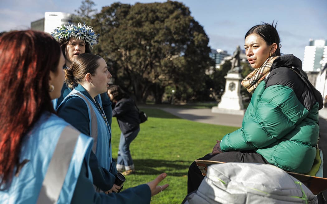 About 60 Wellington Girls' College students set up a makeshift classroom on Parliament grounds as a protest against the school having to close for two days over quake-prone buildings.