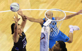 Silver Ferns Tiana Metuarau with Aotearoa Men Victor Godsmark-White.