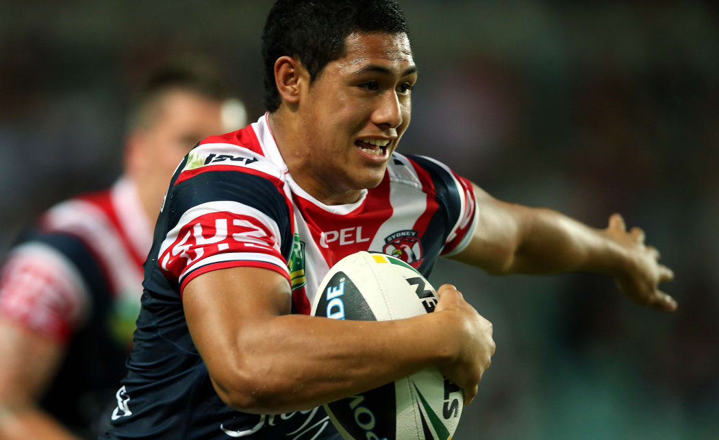The Roosters fullback Roger Tuivasa-Scheck in action.