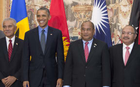 US President Barack Obama poses with Kiribati President Anote Tong, Marshall Islands President Christopher Loeak, Papua New Guinea Prime Minister Peter O'Neill