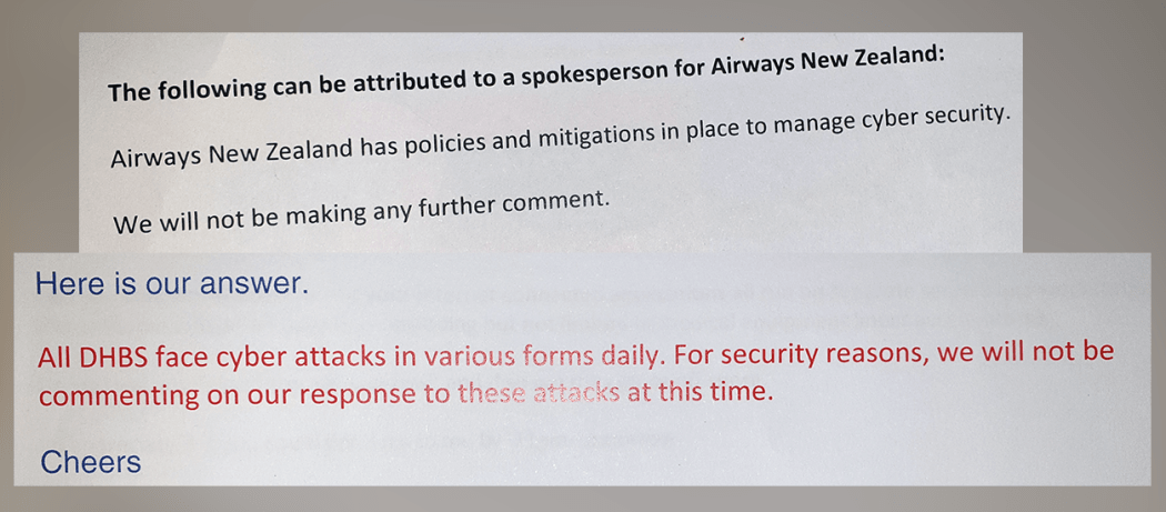 Responses from DHBs on cyber security.