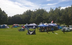tents pitched at the Auckland Domain protest camp.