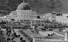 The main entrance to the South Seas Fair in Dunedin held at Logan Park.