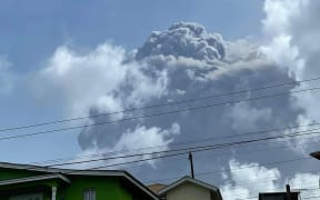 The eruption of La Soufriere Volcano from Rillan Hill in Saint Vincent.