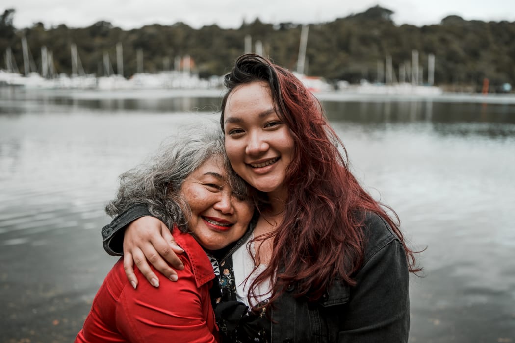 Eva and her daughter Cindy in Avi outside her home in Tutukākā