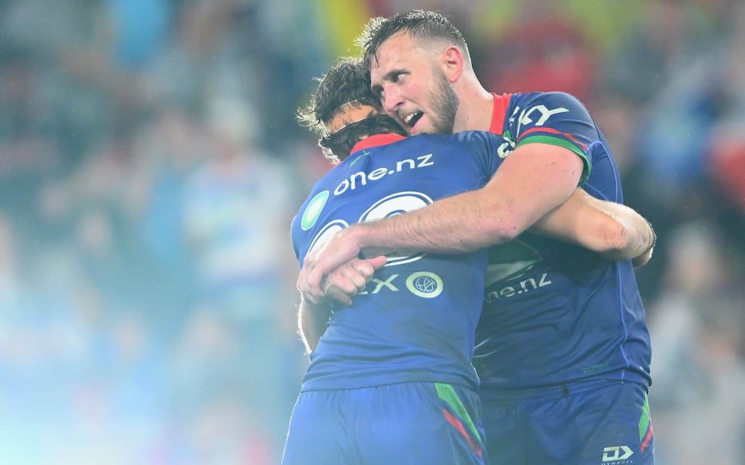 Kurt Capewell and Sam Healey for Warriors v Cowboys, Magic Round, NRL.